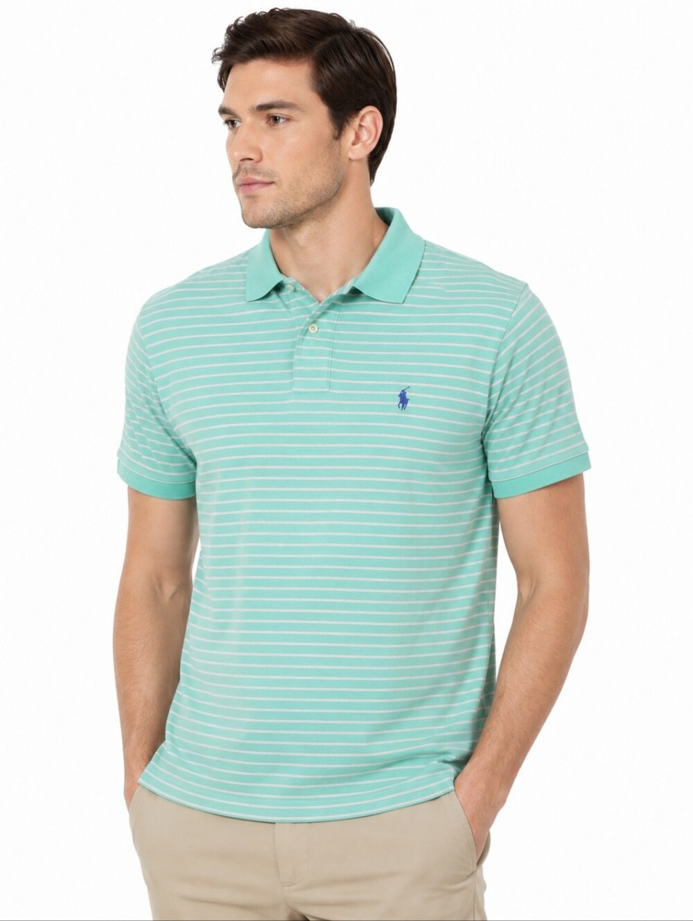 Polo Ralph Lauren Men's Polo Shirt Short Sleeve Mid Button Green Pink Stripe XL